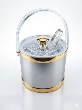 VINTAGE Culver Brushed Silver and Gold Acrylic Barware Ice Bucket